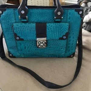 Alligator Teal Green Briefcase Bag